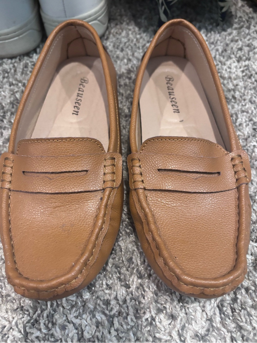 Women's Tan Leather Slip-On Loafers